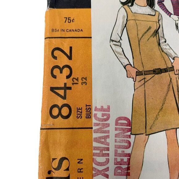Vintage 60s McCalls 8432 Pattern Misses 10-18 Drop Waist Dress Jumper Blouse Cut - Picture 2 of 4